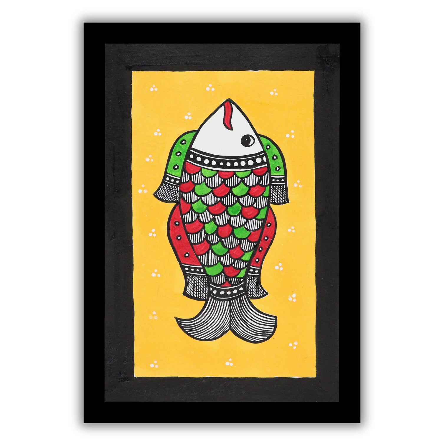 handmade madhubani painting painting fish-in vibrant traditional folk art style