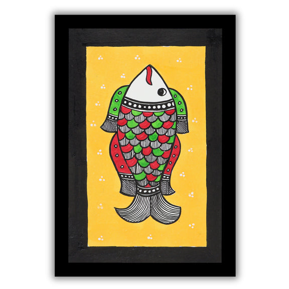 handmade madhubani painting painting fish-in vibrant traditional folk art style