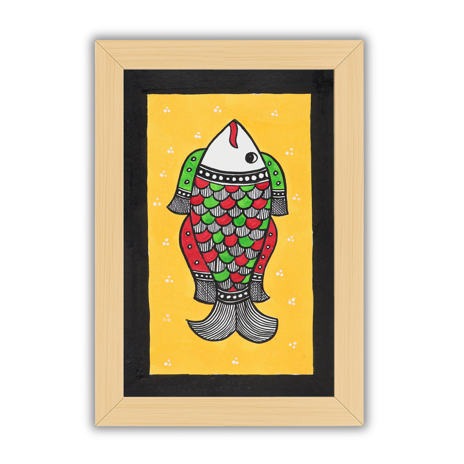handmade madhubani painting painting fish-in vibrant traditional folk art style