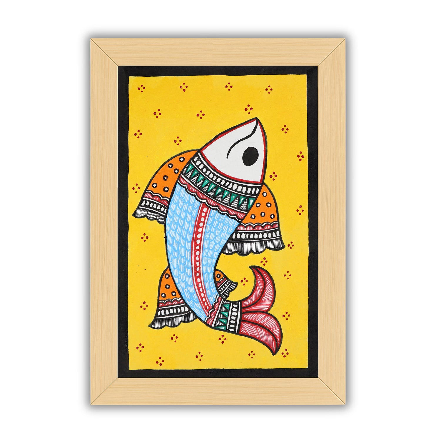 handmade madhubani painting painting fish-in vibrant traditional folk art style