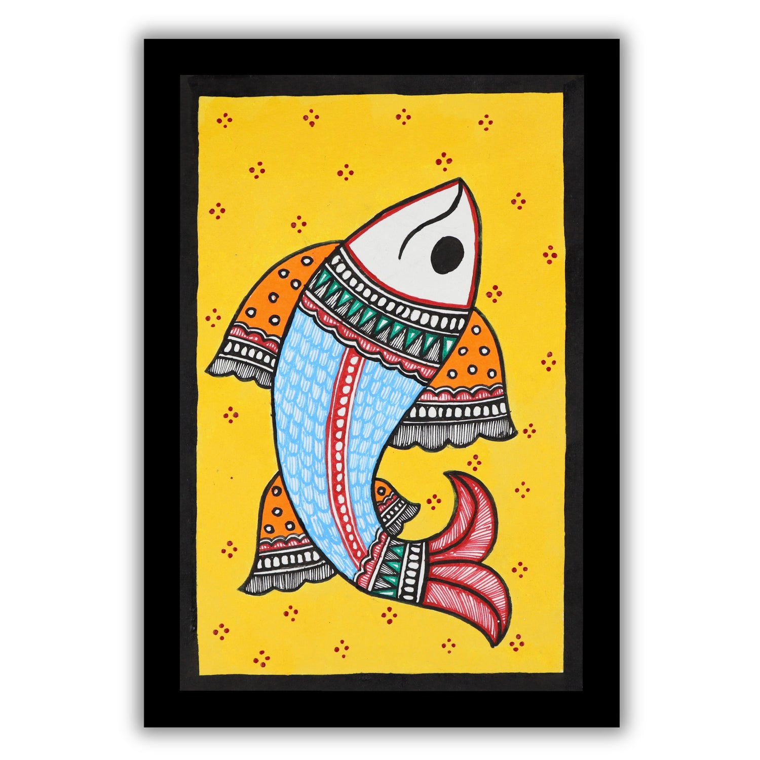 handmade madhubani painting painting fish-in vibrant traditional folk art style