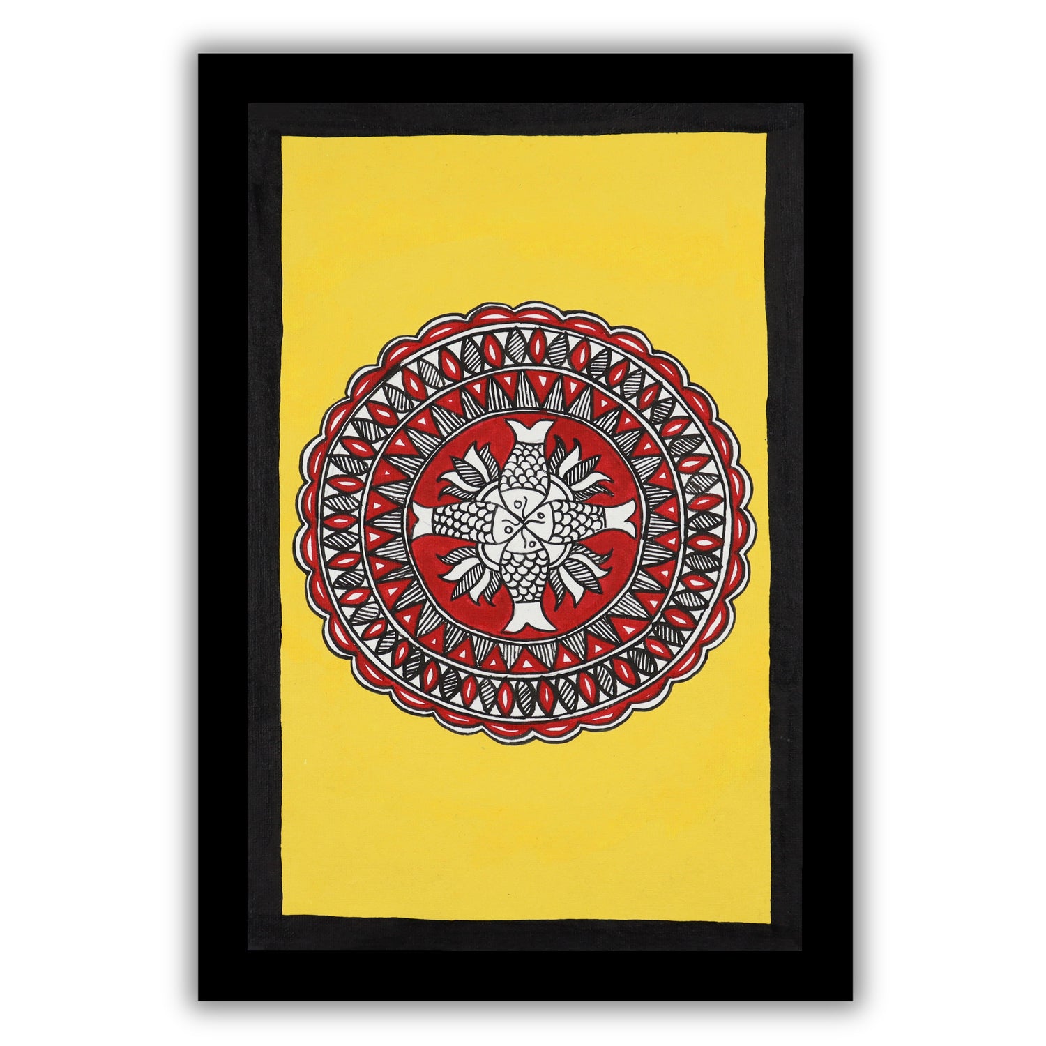 handmade madhubani painting painting fish-in vibrant traditional folk art style
