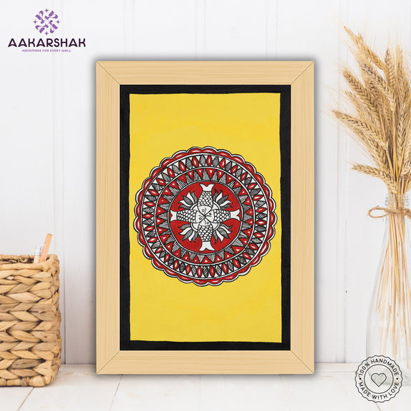 handmade madhubani painting fish painting-with tabletop stand for home decor