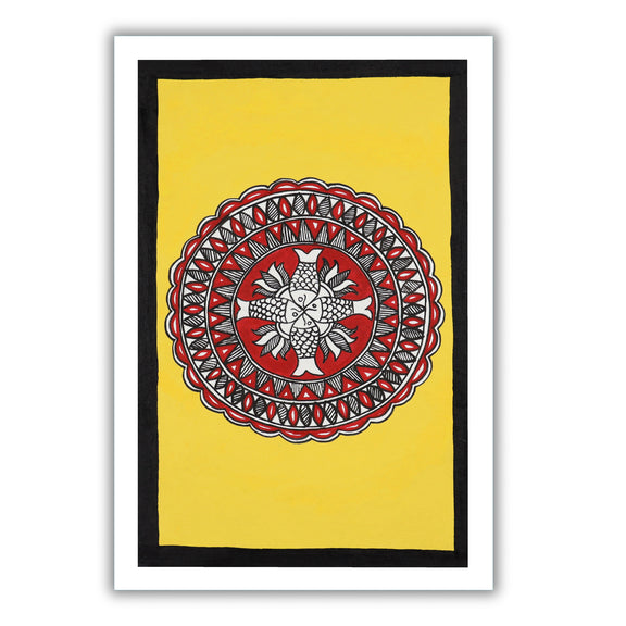 handmade madhubani painting painting fish-in vibrant traditional folk art style