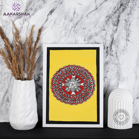 handmade madhubani painting fish painting-with tabletop stand for home decor