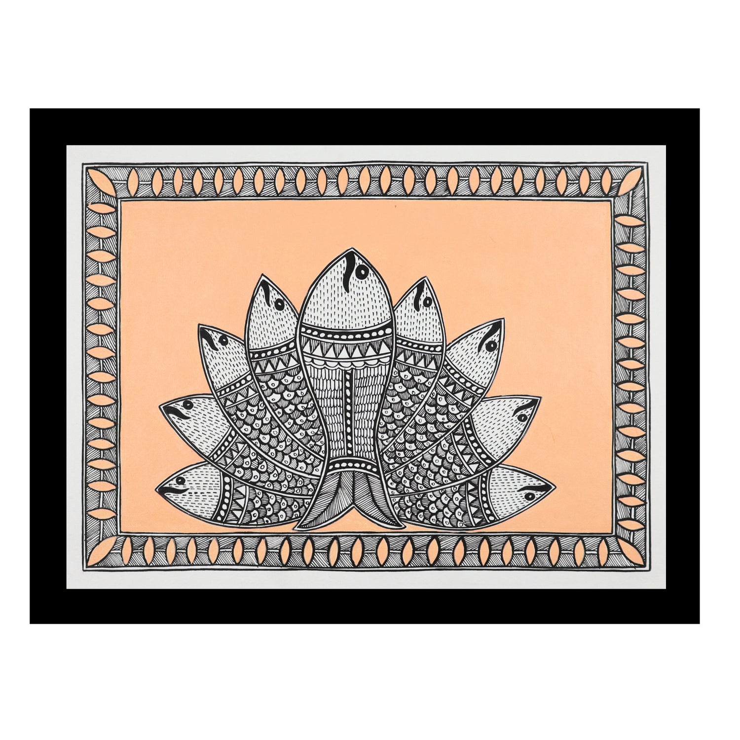 Framed artwork of a colorful fish -with handmade madhubani painting 