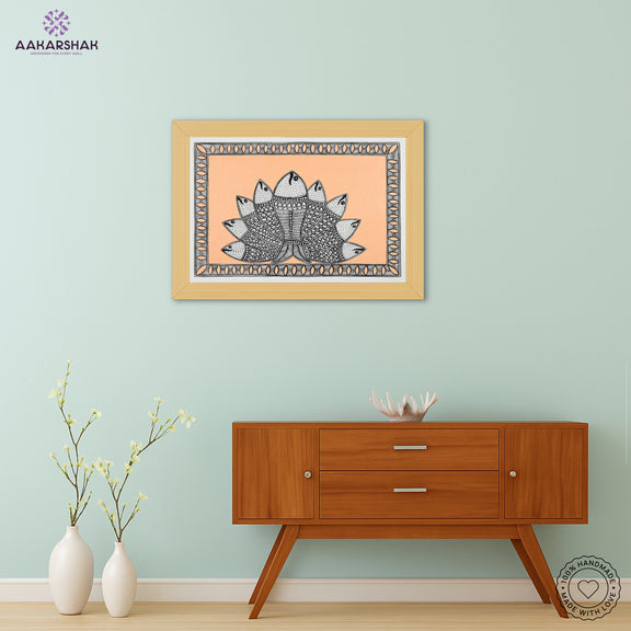 Framed artwork with fish design -handmade madhubani painting for home decor