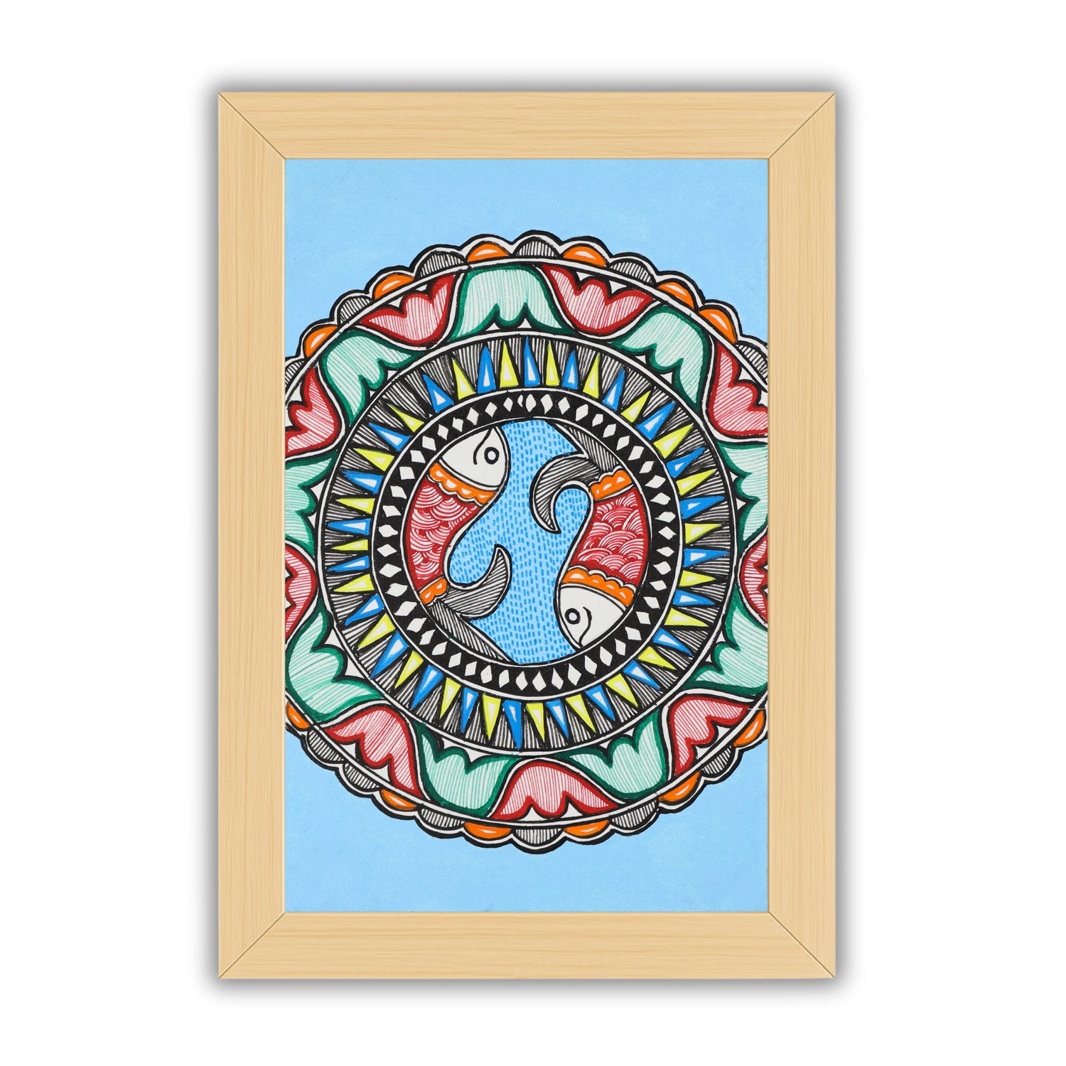 handmade madhubani painting painting fish-in vibrant traditional folk art style