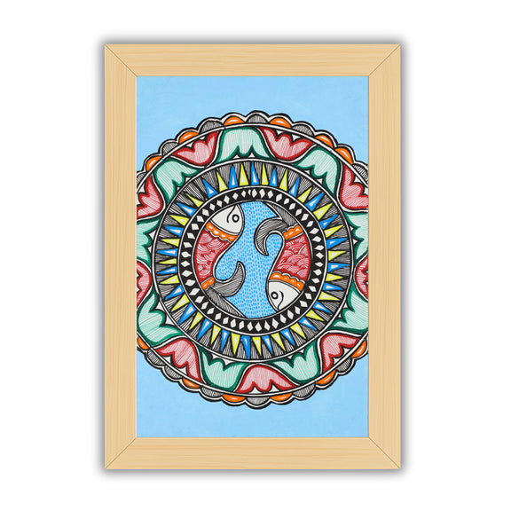 handmade madhubani painting painting fish-in vibrant traditional folk art style