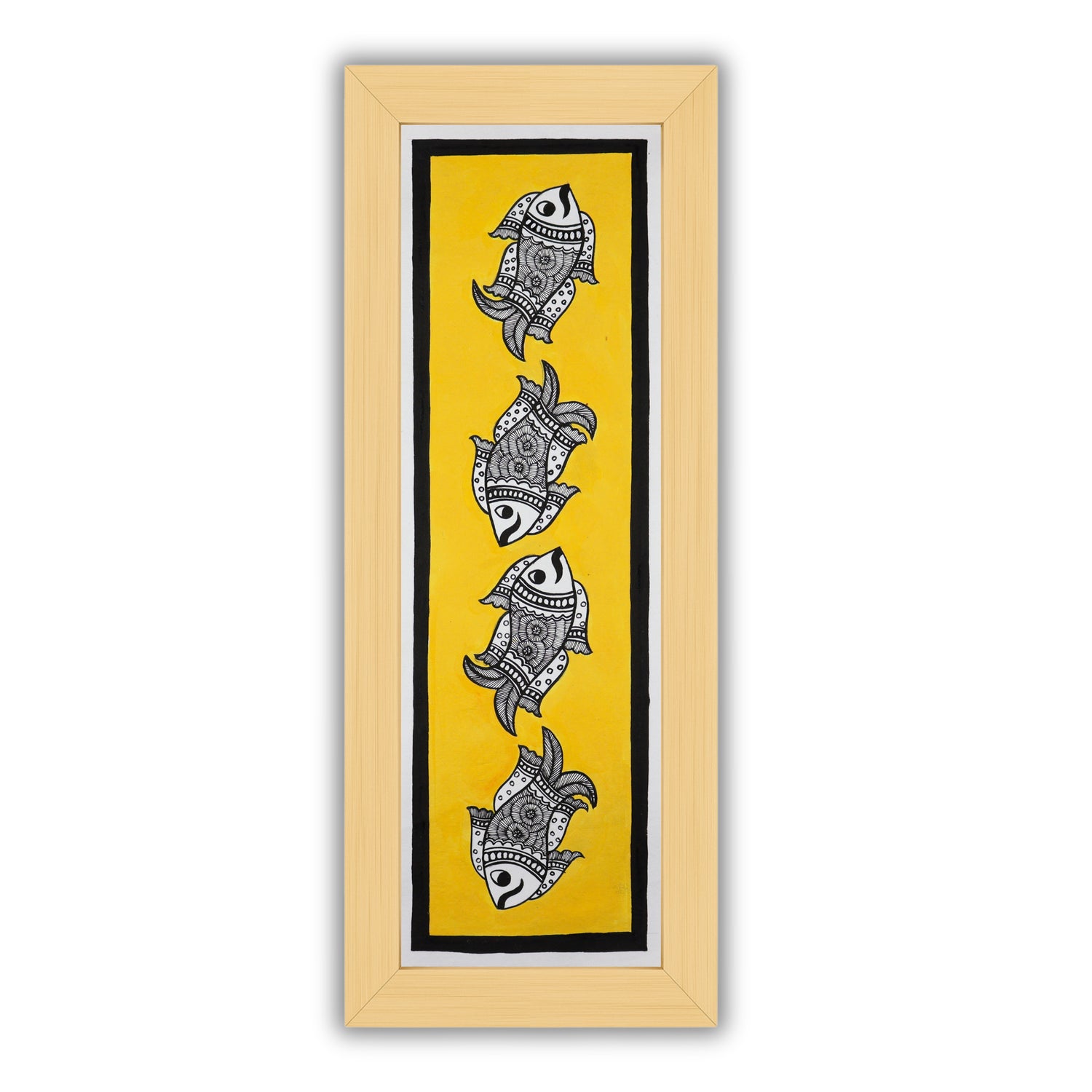 Framed artwork of a colorful fish-with handmade madhubani painting 