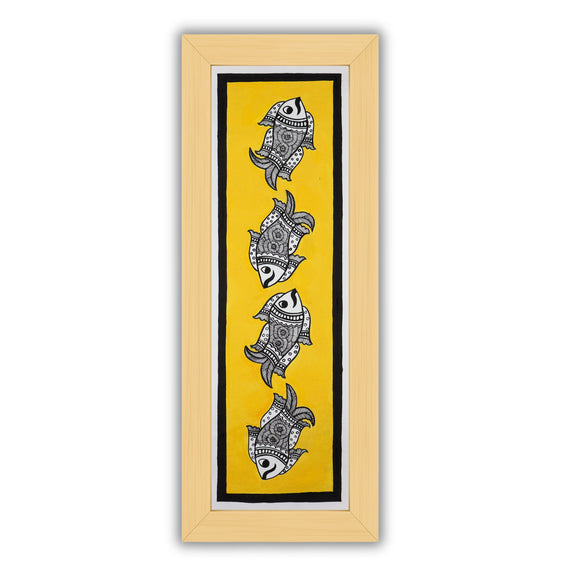Framed artwork of a colorful fish-with handmade madhubani painting 