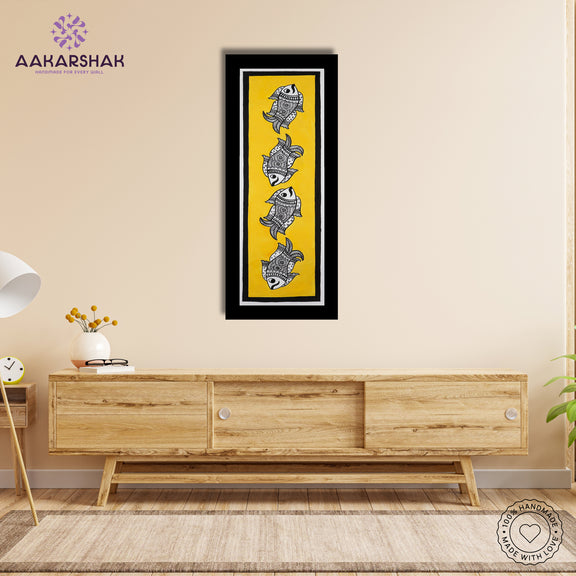 Framed artwork with fish design -handmade madhubani painting for home decor