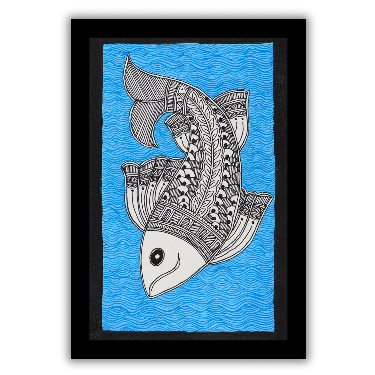handmade madhubani painting painting fish-in vibrant traditional folk art style