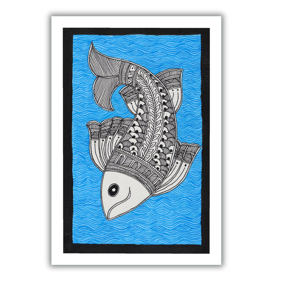 handmade madhubani painting painting fish-in vibrant traditional folk art style