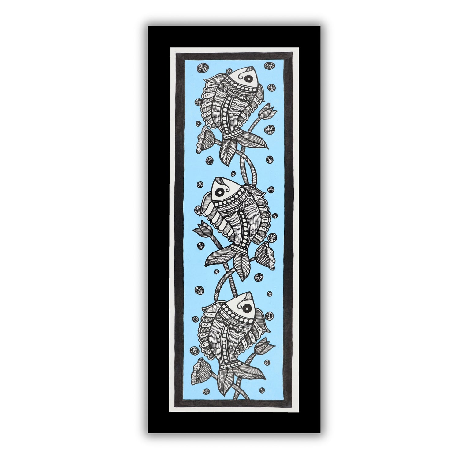 Framed artwork of a colorful fish-with handmade madhubani painting 