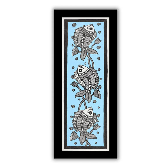 Framed artwork of a colorful fish-with handmade madhubani painting 