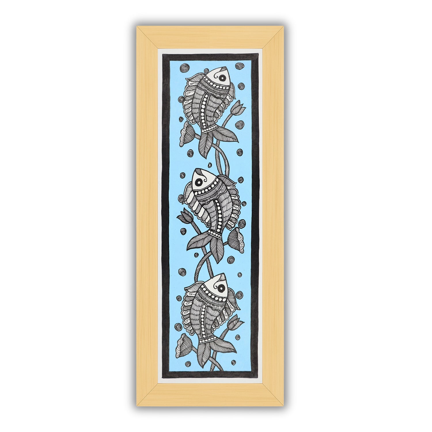 Framed artwork of a colorful fish-with handmade madhubani painting 