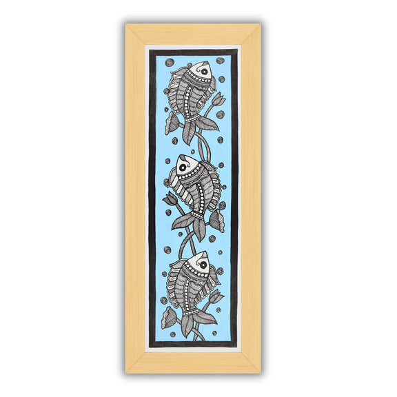 Framed artwork of a colorful fish-with handmade madhubani painting 