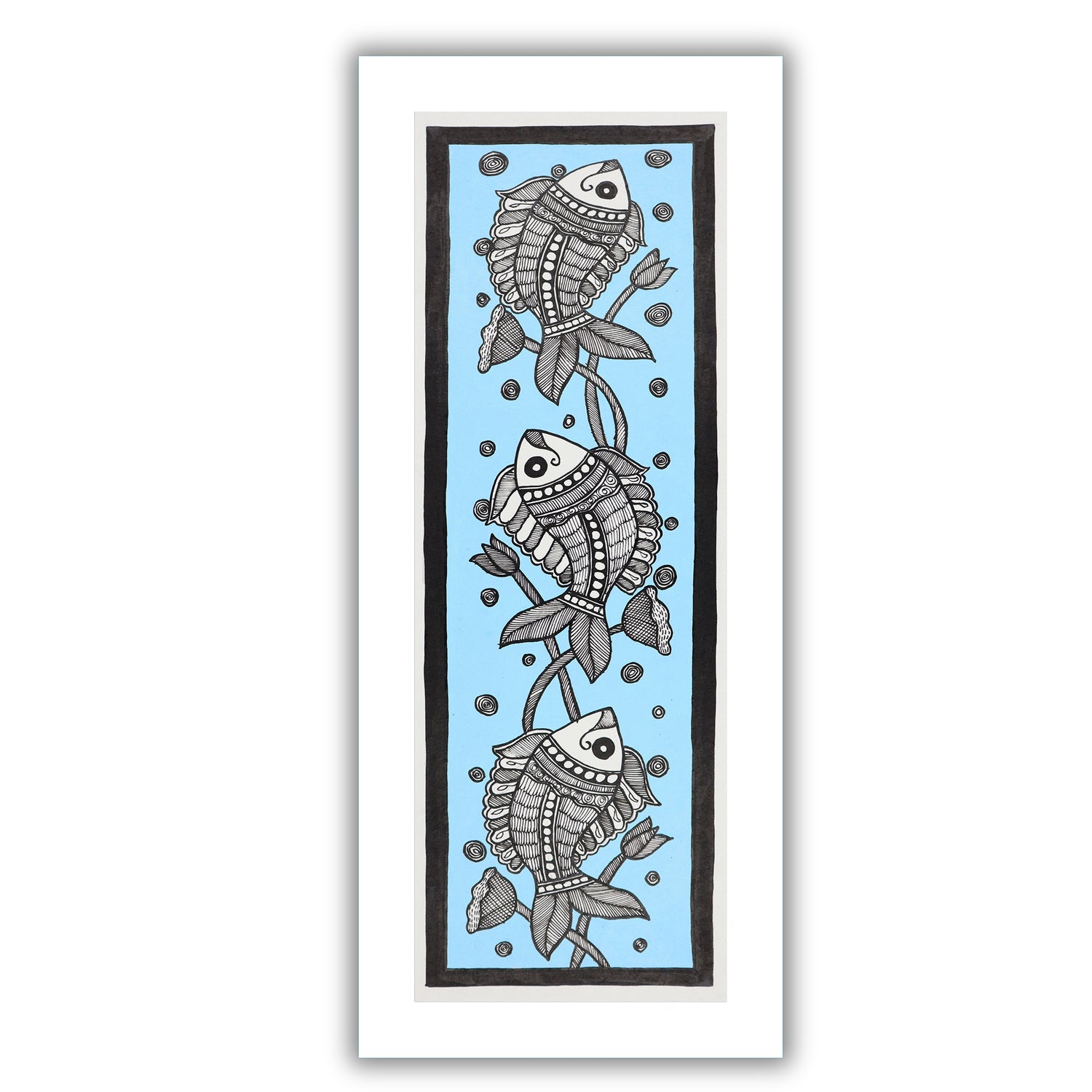 Framed artwork of a colorful fish-with handmade madhubani painting 