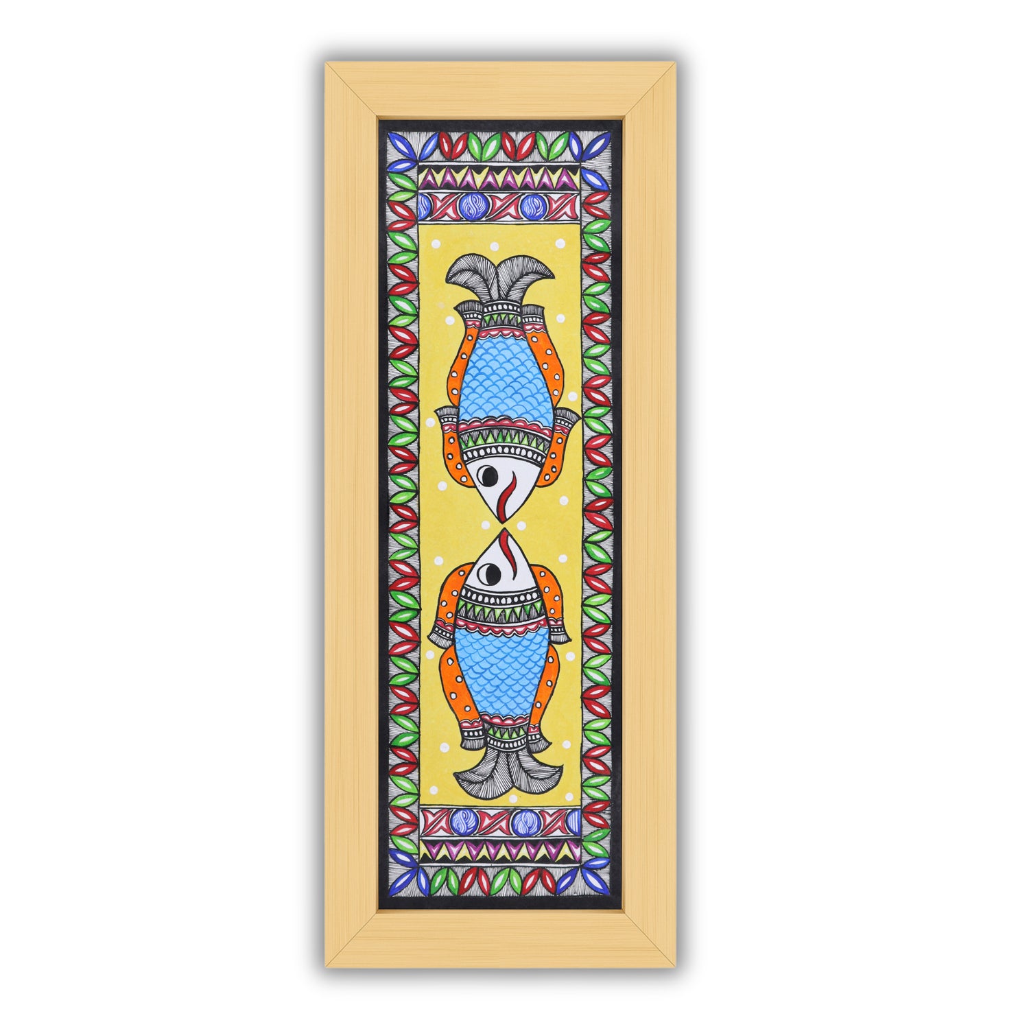 Framed artwork of a colorful fish-with handmade madhubani painting 