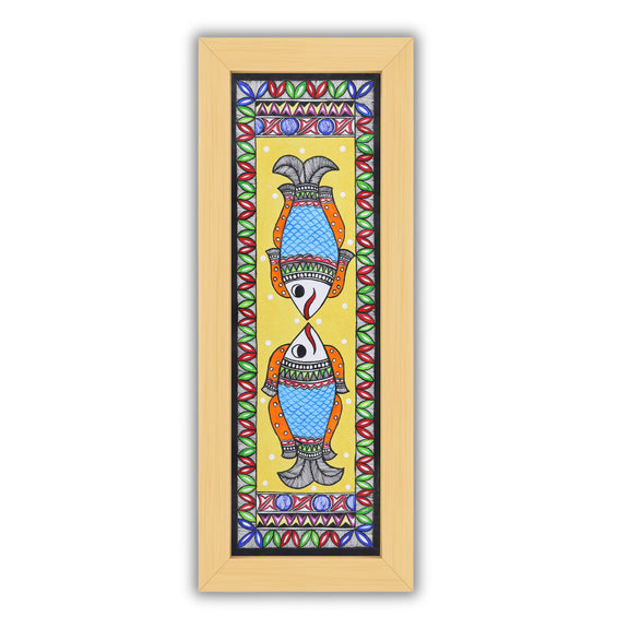 Framed artwork of a colorful fish-with handmade madhubani painting 