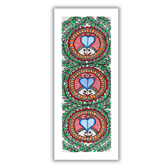 Framed artwork of a colorful fish-with handmade madhubani painting 