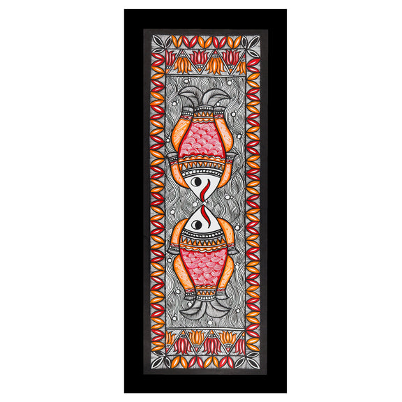 Framed artwork of a colorful fish-with handmade madhubani painting 