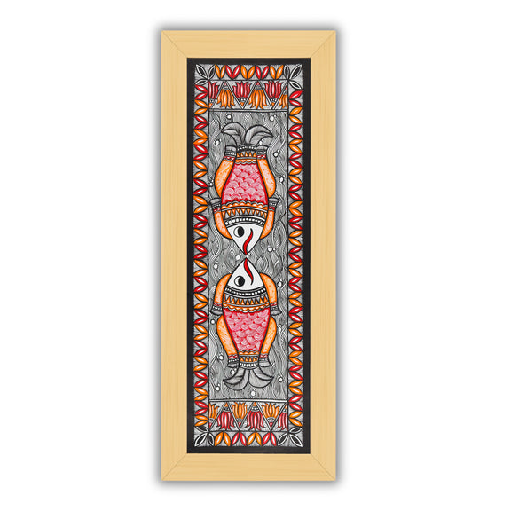 Framed artwork of a colorful fish-with handmade madhubani painting 