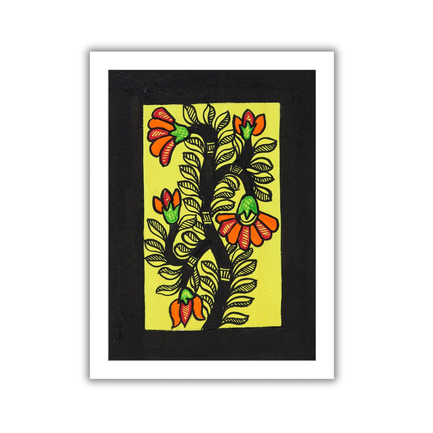 handmade madhubani painting flower-in vibrant traditional folk art style
