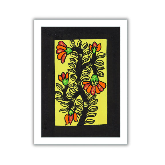 handmade madhubani painting flower-in vibrant traditional folk art style
