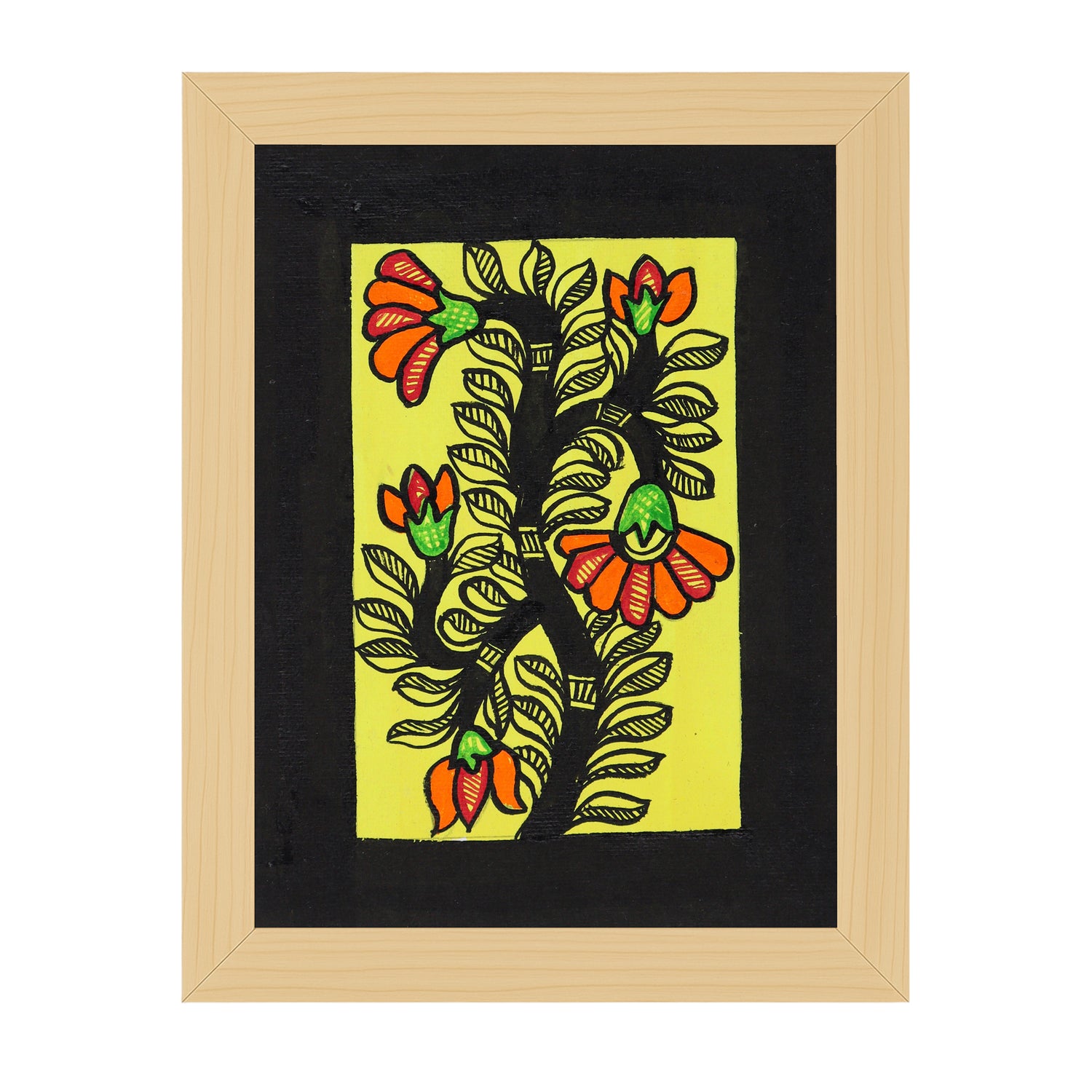 handmade madhubani painting flower-in vibrant traditional folk art style
