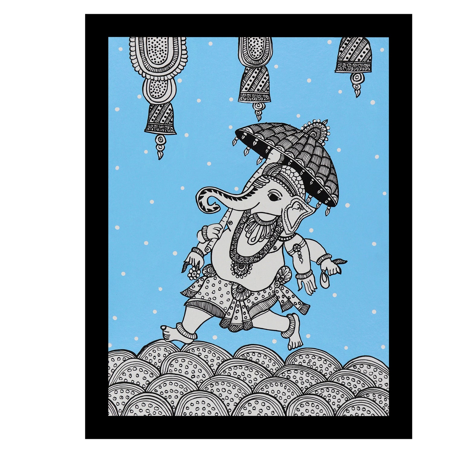 Framed artwork of a colorful ganesh-with handmade kalamkari painting