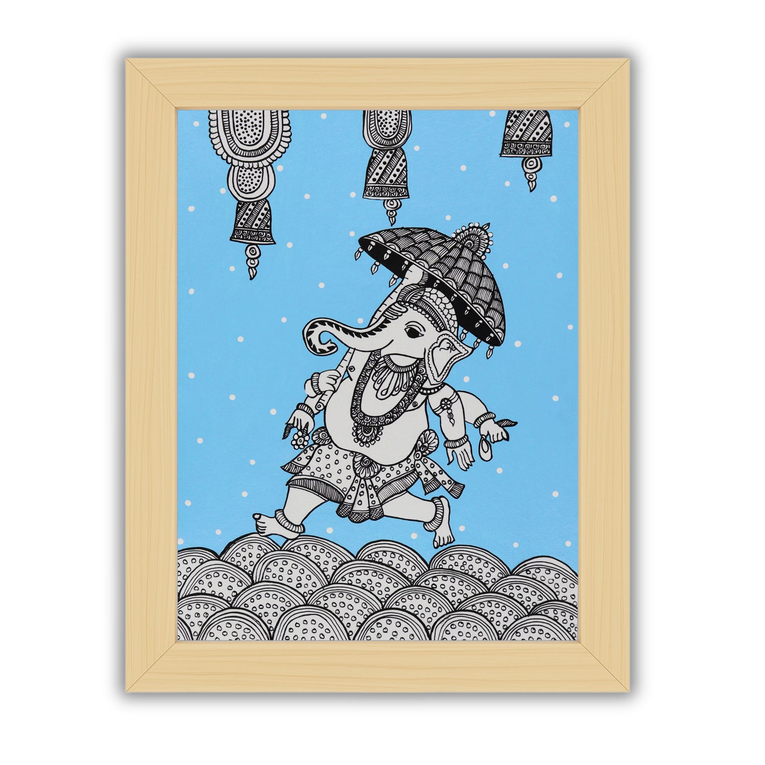 Framed artwork of a colorful ganesh-with handmade kalamkari painting