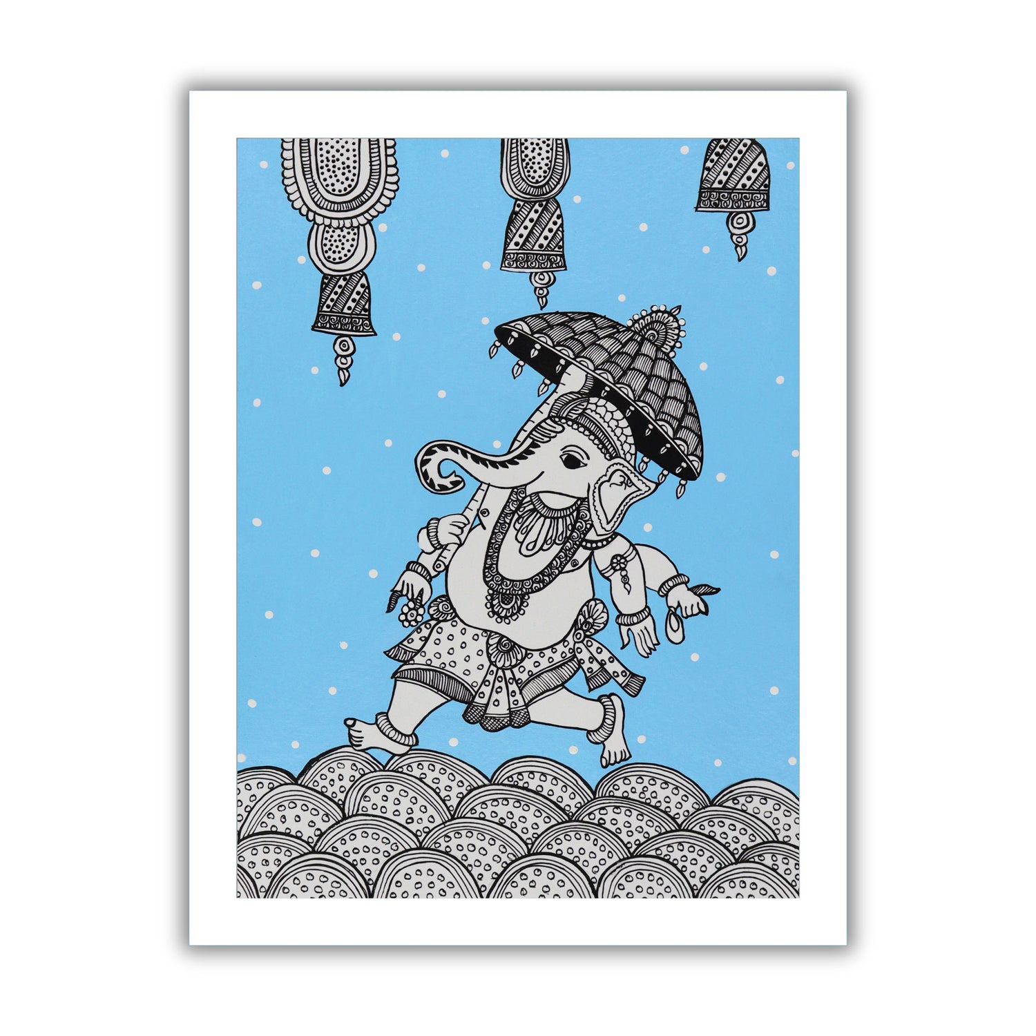 Framed artwork of a colorful ganesh-with handmade kalamkari painting