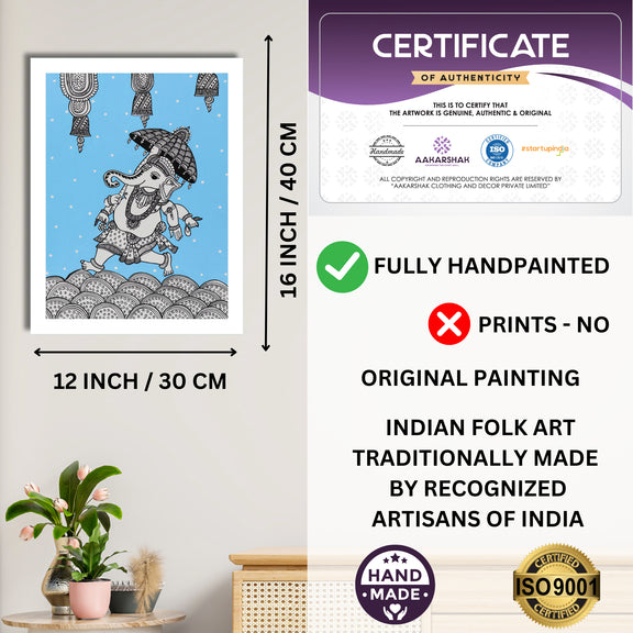 Framed artwork with dimensions, authenticity certificate and handmade iso certified-ganesh kalamkari painting