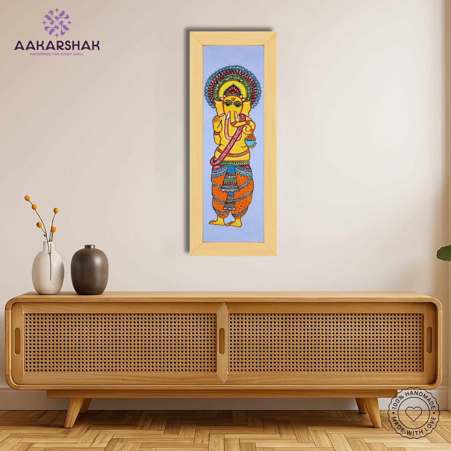 Framed artwork with ganesh design -handmade madhubani painting for home decor