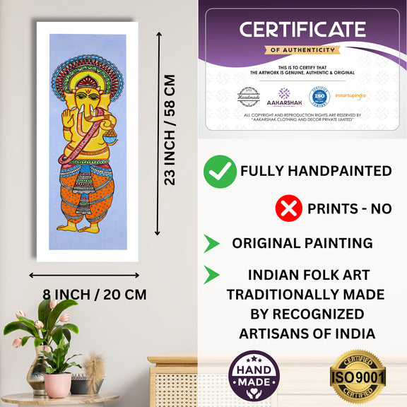 Framed artwork with dimensions, authenticity certificate and handmade iso certified-ganesh madhubani painting