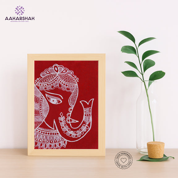 Handmade Madhubani ganesha painting-with tabletop stand for home decor
