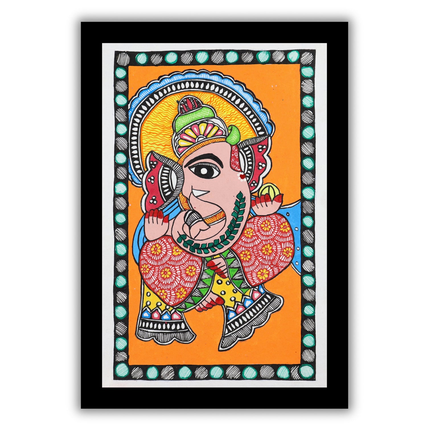 handmade madhubani painting painting ganesha-in vibrant traditional folk art style
