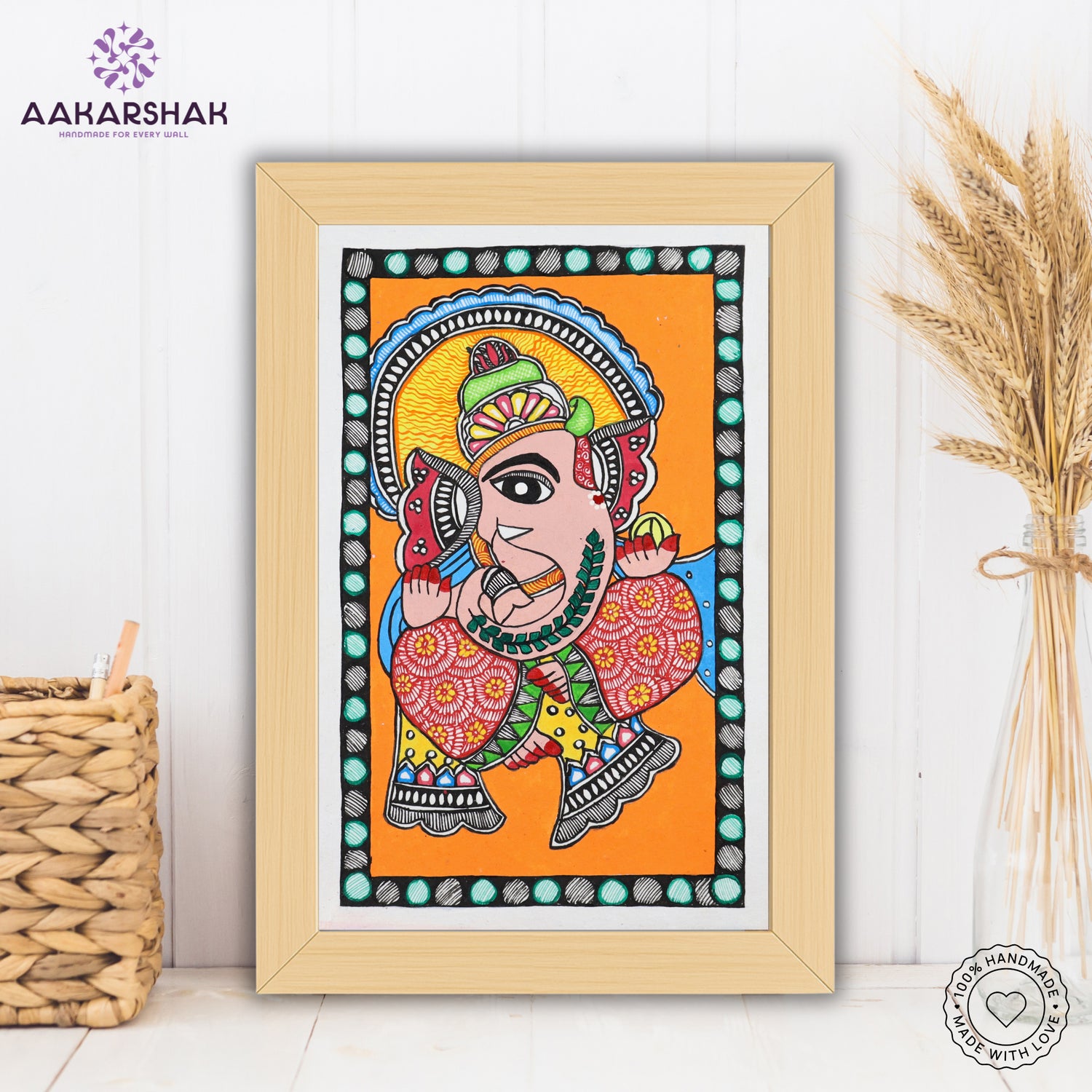 handmade madhubani painting ganesha painting-with tabletop stand for home decor