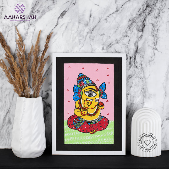 handmade madhubani painting ganesha painting-with tabletop stand for home decor
