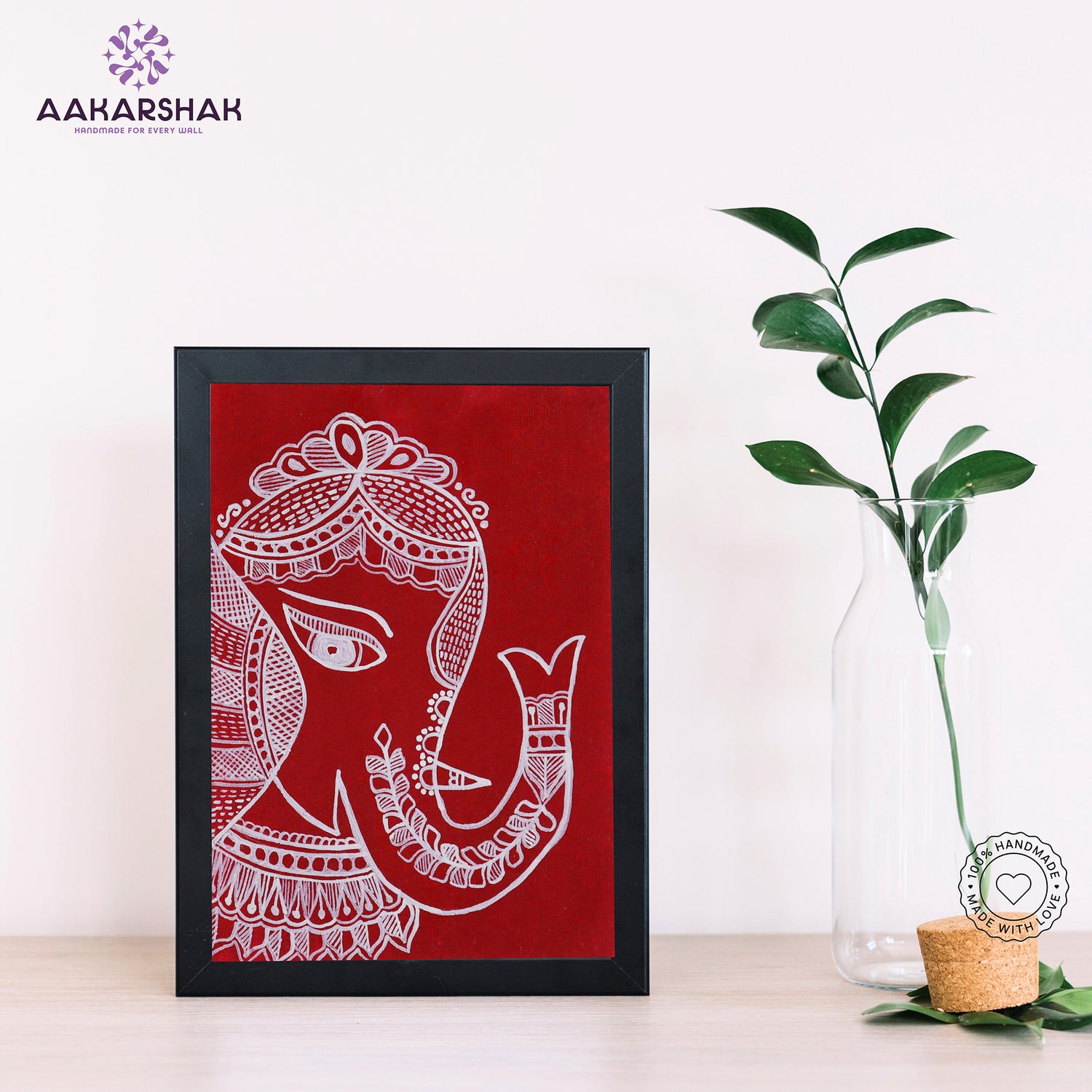 Handmade Madhubani ganesha painting-with tabletop stand for home decor
