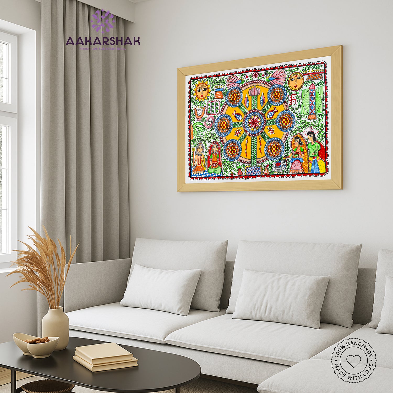 vibrant handmade kobhar painting-depicting indian folk traditions