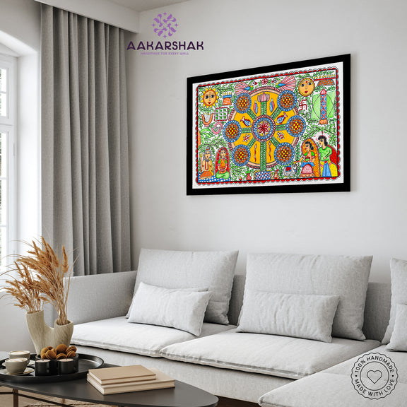 vibrant handmade kobhar painting-depicting indian folk traditions