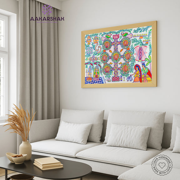 vibrant handmade kobhar painting-depicting indian folk traditions