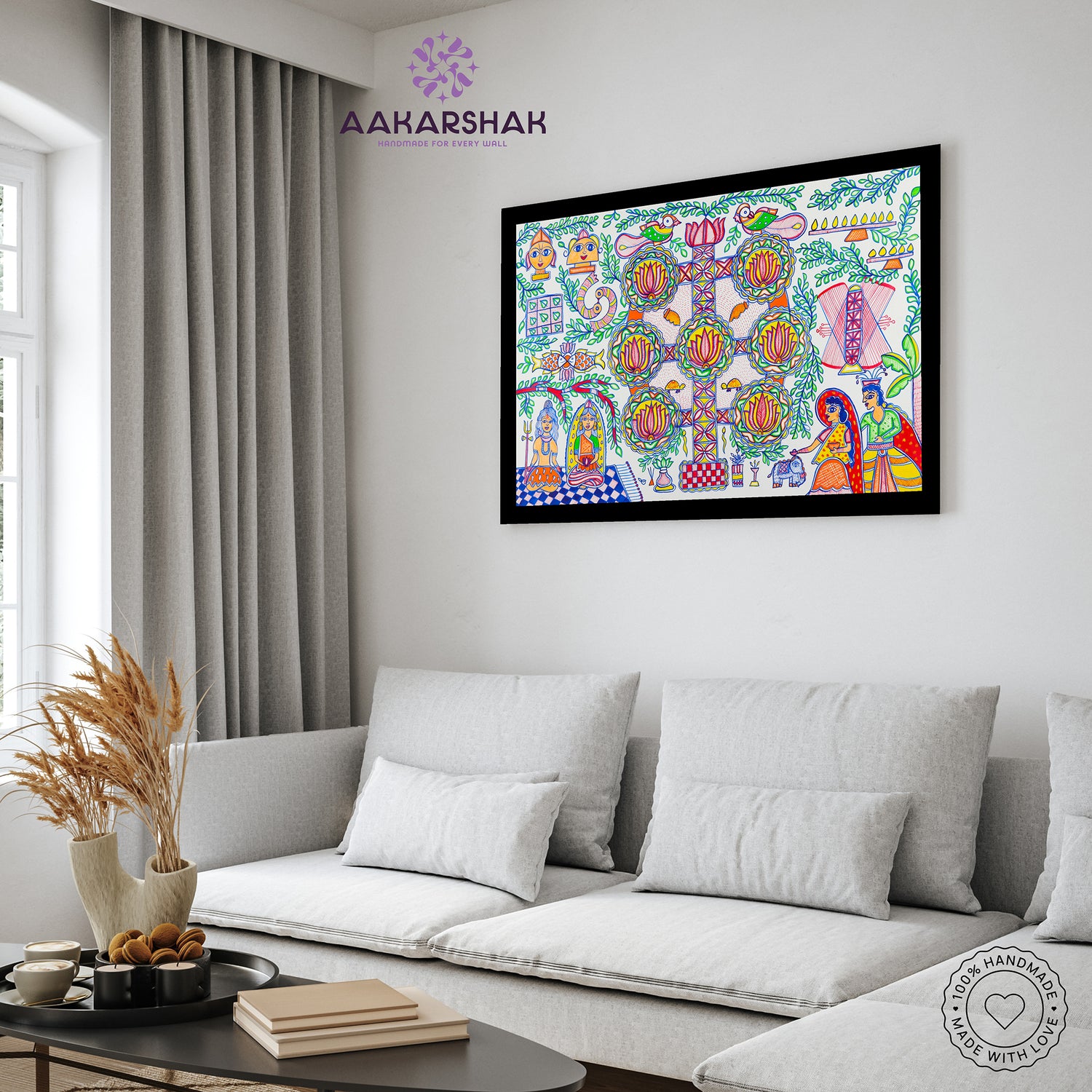 vibrant handmade kobhar painting-depicting indian folk traditions