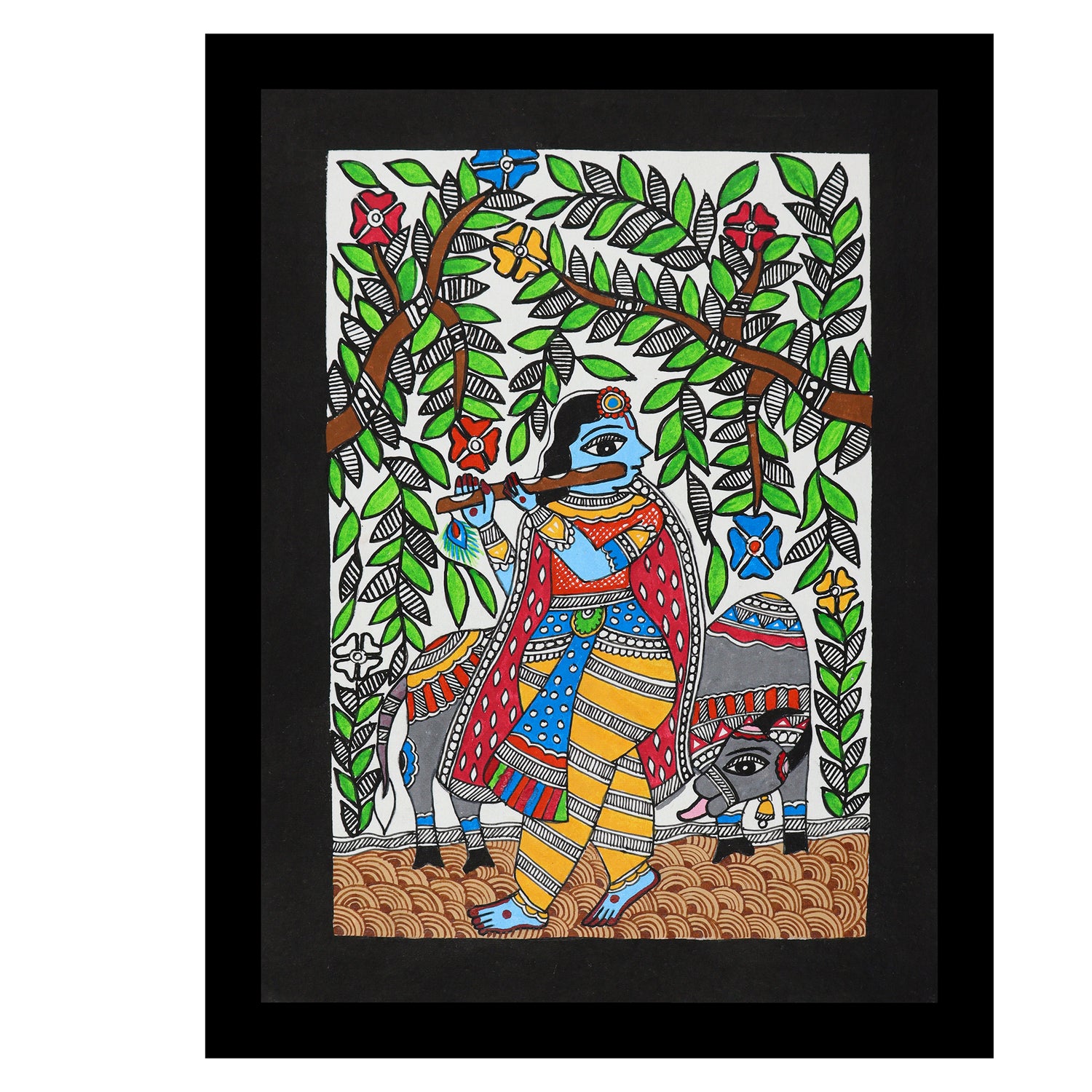 Handmade Madhubani Painting of Lord Krishna 12x16 Inch Wall Decor