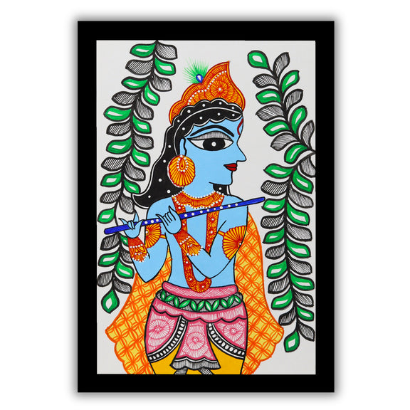 handmade madhubani painting painting krishna-in vibrant traditional folk art style