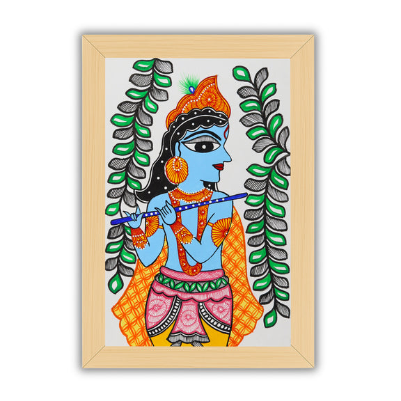 handmade madhubani painting painting krishna-in vibrant traditional folk art style
