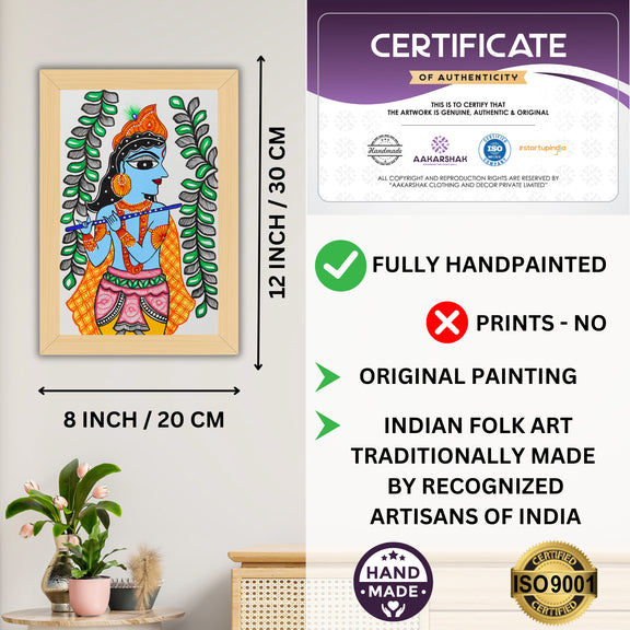 Decorative handmade art with dimensions and authenticity certificate -iso certified krishna madhubani 